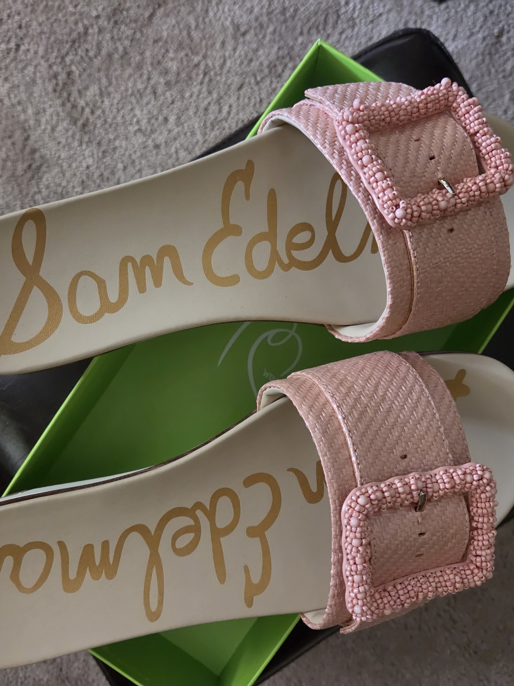 Sam Edelman Pink Beaded Buckle Slide Sandals